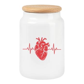 Motif de battement de cœur avec ligne ECG - Boîte à biscuits avec couvercle en bois - blanc - Devant