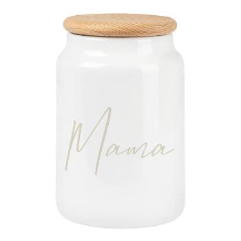Mom - Cookie Jar with Wooden Lid - white - Front