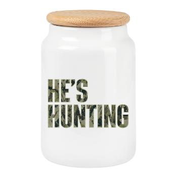 He's Hunting Wife Of A Proud Hunter - Cookie Jar with Wooden Lid - white - Front
