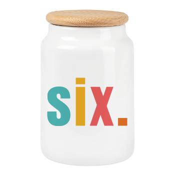 Six Years 6th Birthday Text Font Colorful - Cookie Jar with Wooden Lid - white - Front
