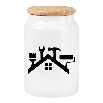 Logo de la maison et de l’artisanat – Hammer Brush Paint Roller - Boîte à biscuits avec couvercle en bois - blanc - Devant