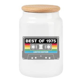 Limitierte Vintage Kassette Regenbogen 1975 - Keksdose mit Holzdeckel - Weiß - Vorne