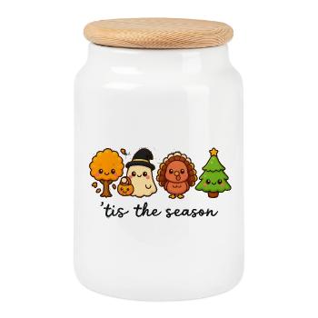 Saisonale Freunde, Herbst bis Weihnachten - Keksdose mit Holzdeckel - Weiß - Vorne