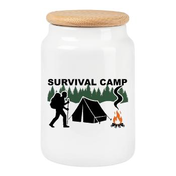 Survival Camp - Cookie Jar with Wooden Lid - white - Front