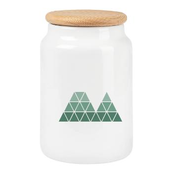 "Hiker" - Geometric Mountain Design - Cookie Jar with Wooden Lid - white - Front