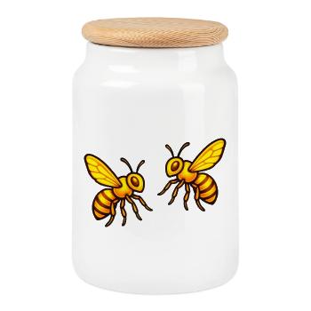 Glowing honey bees - Cookie Jar with Wooden Lid - white - Front