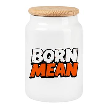 Born Mean – Conception de texte vieilli - Boîte à biscuits avec couvercle en bois - blanc - Devant