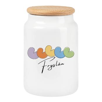 Pompeblêd Arc-en-ciel - Pompeblêdjes frison - Boîte à biscuits avec couvercle en bois - blanc - Devant