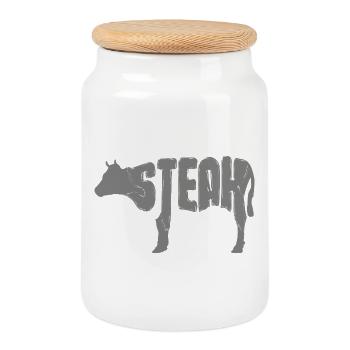 Steak Cow Silhouette Typo - Cookie Jar with Wooden Lid - white - Front