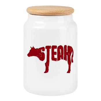 Red Steak Beef Silhouette - Cookie Jar with Wooden Lid - white - Front