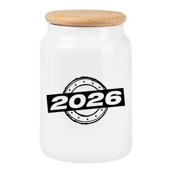 Année 2026 - Boîte à biscuits avec couvercle en bois - blanc - Devant