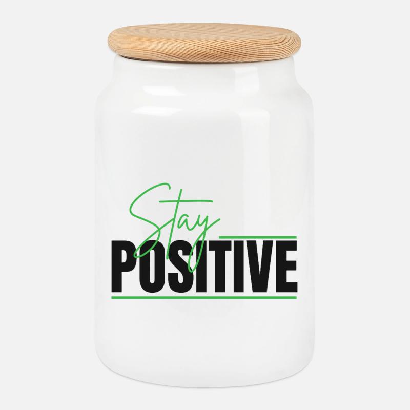 Bleiben Sie positiv im typografischen Design - Keksdose mit Holzdeckel - Weiß