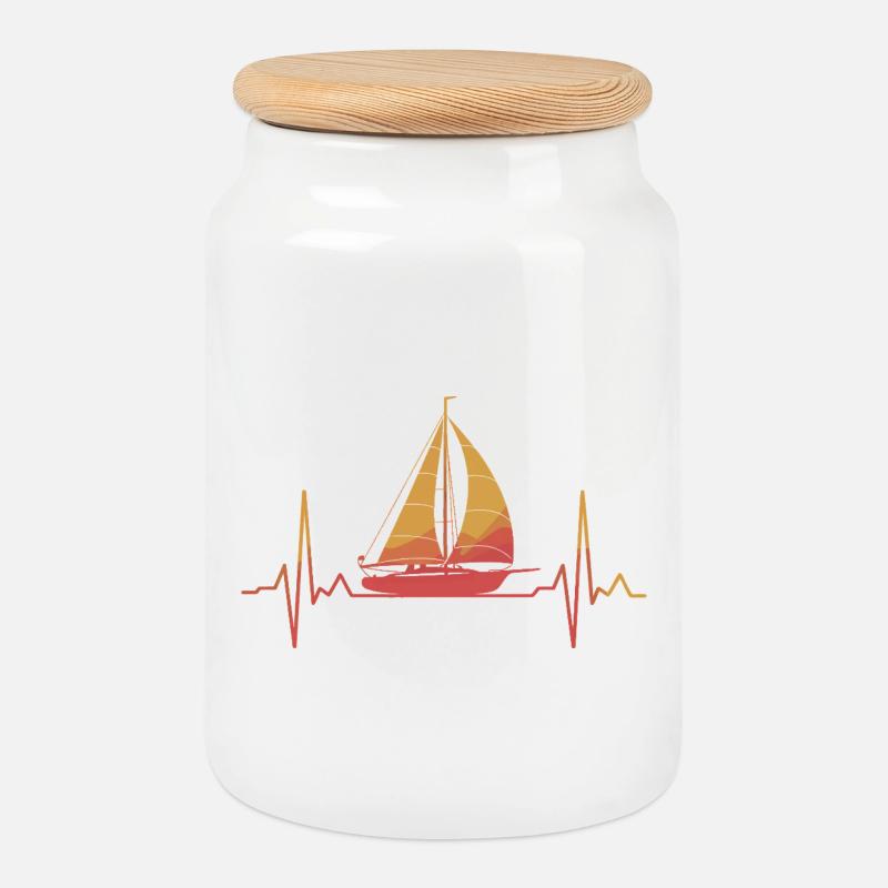 Sailing heart at sunset - Cookie Jar with Wooden Lid - white