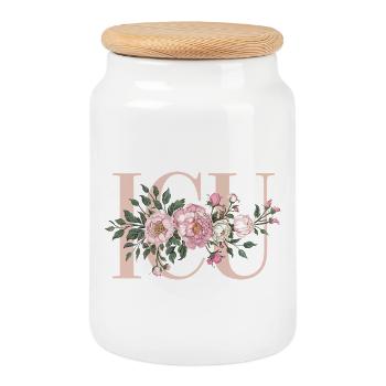 Rose Petal Frame Love - Cookie Jar with Wooden Lid - white - Front