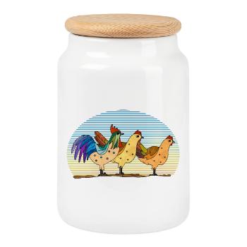 Coq et poules - Boîte à biscuits avec couvercle en bois - blanc - Devant