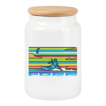 Le kitesurf - Boîte à biscuits avec couvercle en bois - blanc - Devant