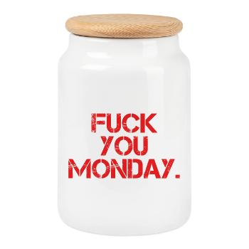 Fuck You Monday - Cookie Jar with Wooden Lid - white - Front