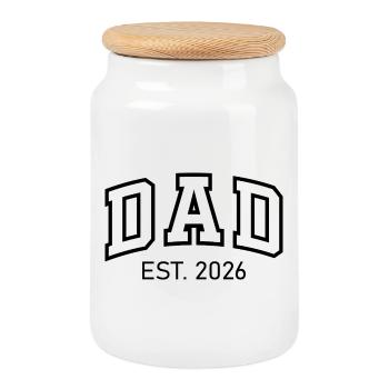 Dad est 2026 – Stolzer Vater Geschenk für Papa - Keksdose mit Holzdeckel - Weiß - Vorne