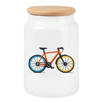 Colourful bicycle in contrasting colours - Cookie Jar with Wooden Lid - white - Front