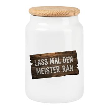 Lass mal den Meister ran – Handwerker Humor - Keksdose mit Holzdeckel - Weiß - Vorne