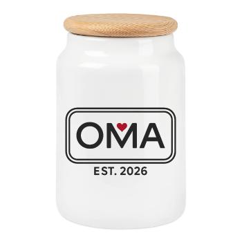 OMA EST. Annonce de la fière grand-mère 2026 - Boîte à biscuits avec couvercle en bois - blanc - Devant