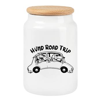 Chien Road Trip Humour Voyage Voiture Cadeau Idée - Boîte à biscuits avec couvercle en bois - blanc - Devant