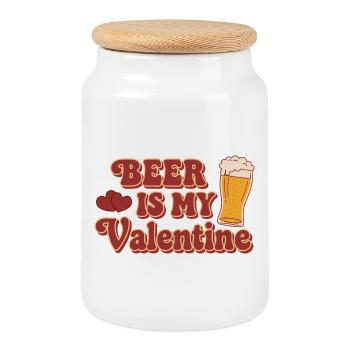 Beer Is My Valentine – Retro Bier Design - Keksdose mit Holzdeckel - Weiß - Vorne