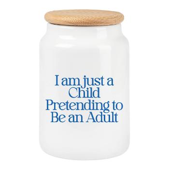 I am just a child pretending to be an adult - Cookie Jar with Wooden Lid - white - Front