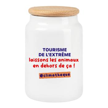 Tourisme_de_lextreme_laissons_les_animaux_en_dehor - Cookie Jar with Wooden Lid - white - Front