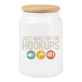 Hookups Trio: Plug, Tap, Camper - Cookie Jar with Wooden Lid - white - Front