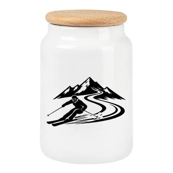Ski Mountains Slope - Cookie Jar with Wooden Lid - white - Front
