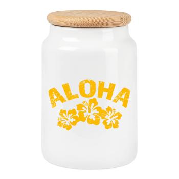 Aloha Hibiskus Tropen-Print - Keksdose mit Holzdeckel - Weiß - Vorne