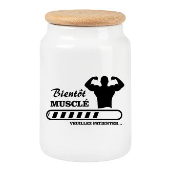 bientôt musclé  - Boîte à biscuits avec couvercle en bois - blanc - Devant
