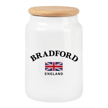 Bradford, England - Keksdose mit Holzdeckel - Weiß - Vorne