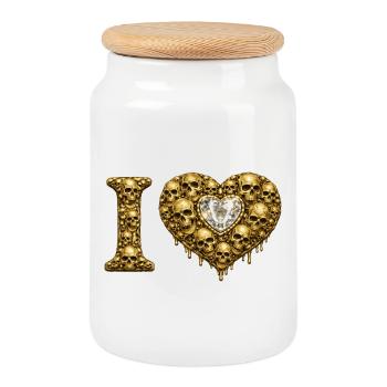 J’ADORE | Cœur du Crâne d’Or – Amour du Crâne - Boîte à biscuits avec couvercle en bois - blanc - Devant