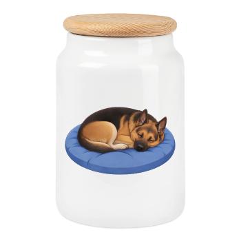 German Shepherd Relax, Chill, Lie - Cookie Jar with Wooden Lid - white - Front