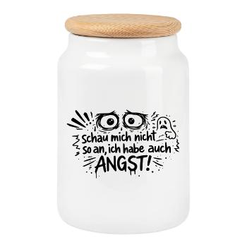 Schau mich nicht so an, ich habe auch Angst! - Keksdose mit Holzdeckel - Weiß - Vorne