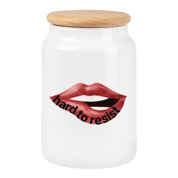 Hard to resist – Confident lip statement - Cookie Jar with Wooden Lid - white - Front