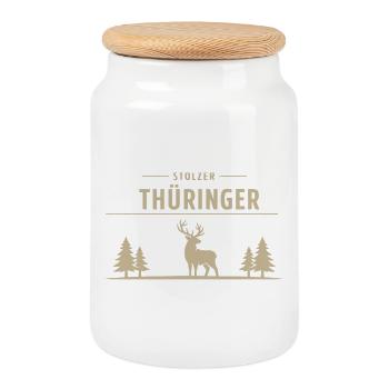 Proud Thuringian – Wald & Hirsch Design - Boîte à biscuits avec couvercle en bois - blanc - Devant