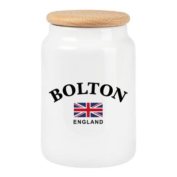 Bolton, England - Keksdose mit Holzdeckel - Weiß - Vorne