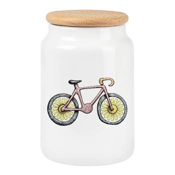 Flower Wheel Bicycle Art Environmental Protection Flower - Cookie Jar with Wooden Lid - white - Front