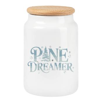 Pine Dreamer Winter Fir Snowflakes Forest - Cookie Jar with Wooden Lid - white - Front
