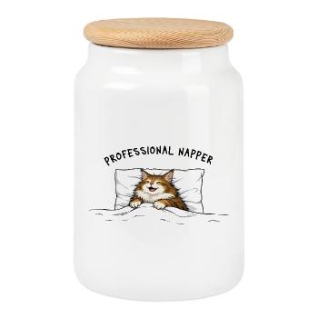 T-shirt de nuit officielle professionnel Napper Cat - Boîte à biscuits avec couvercle en bois - blanc - Devant