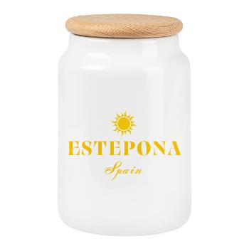 Estepona Sun Spanien-Logo - Keksdose mit Holzdeckel - Weiß - Vorne