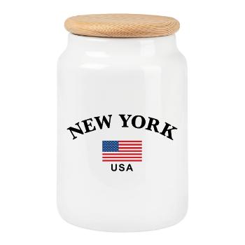 New York, USA - Cookie Jar with Wooden Lid - white - Front