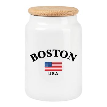 Boston, États-Unis - Boîte à biscuits avec couvercle en bois - blanc - Devant