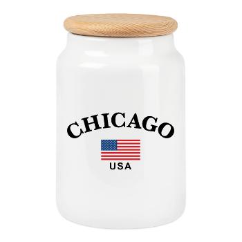 Chicago, USA - Keksdose mit Holzdeckel - Weiß - Vorne