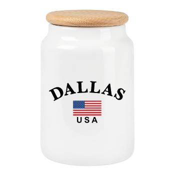 Dallas, États-Unis - Boîte à biscuits avec couvercle en bois - blanc - Devant