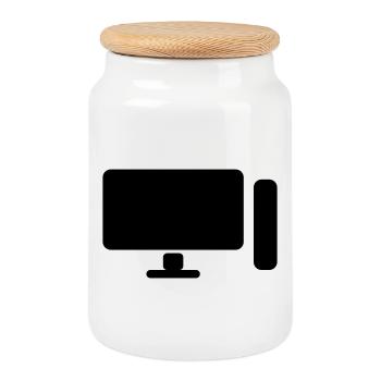 Minimal PC Setup Icon – Gamer Design - Cookie Jar with Wooden Lid - white - Front
