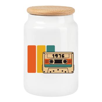 1976 Birthday 1976 Born in 1976 Birthday - Cookie Jar with Wooden Lid - white - Front